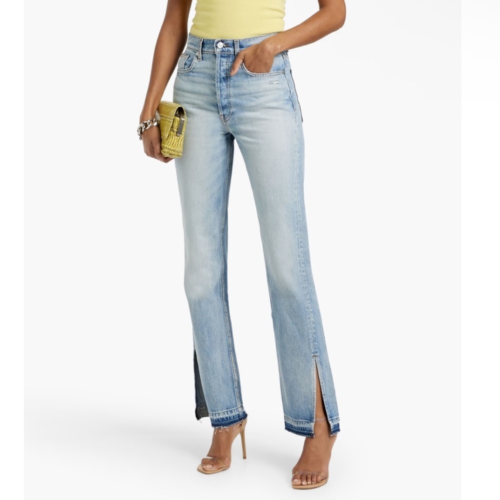 EB Denim jeans Unraveled Two Newport frayed high-rise straight-leg Flares 29